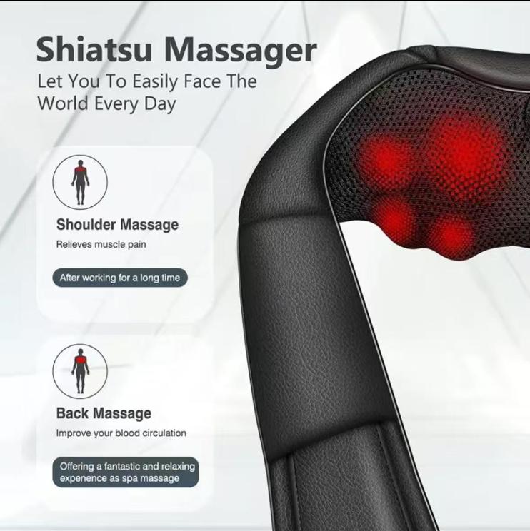 Neck Shoulder Back Massager with Heat - Shiatsu Massager Adjustable Relaxing Gift Plug-in Comfort neck black massage devices Daily Lightweight