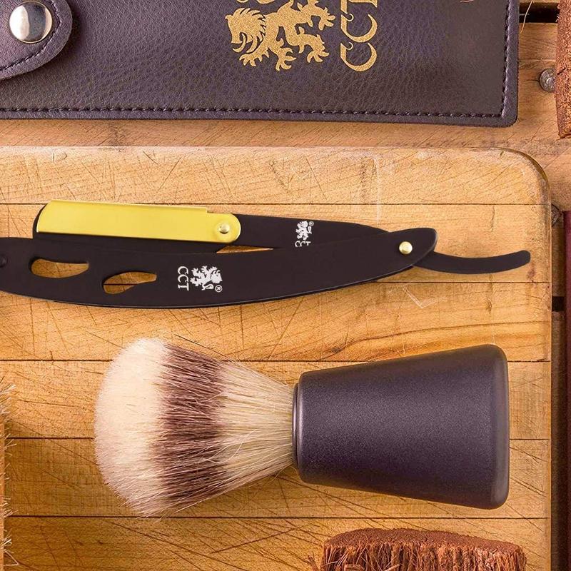 The Cambridge Cutthroat Cut Throat Razor Kit with Travel Pouch - Black and Gold Stainless Steel Professional Barber Razor Men - Single Blade Straight Edge Razor - Moustache Shaver & Beard Shaper