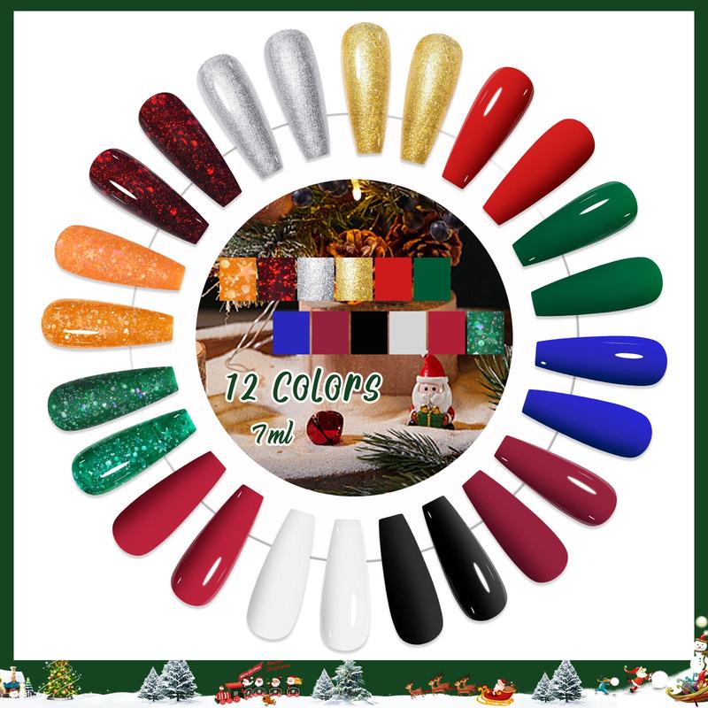 Color Gel Nail Polish Set, 12pcs set Winter Colors Semi Permanent Sparkle Gel Nail Varnish, UV LED Soak Off Gel Nail Polish