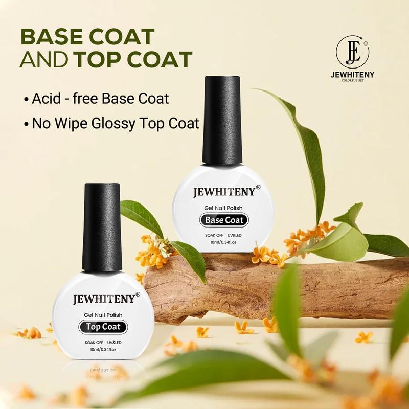 JEWHITENY 2 Bottles 10ML Gel Top Coat and Base Coat Set Gel Polish No Wipe Quick Drying Long Lasting Glossy Shine Effect DIY Nail Art Design