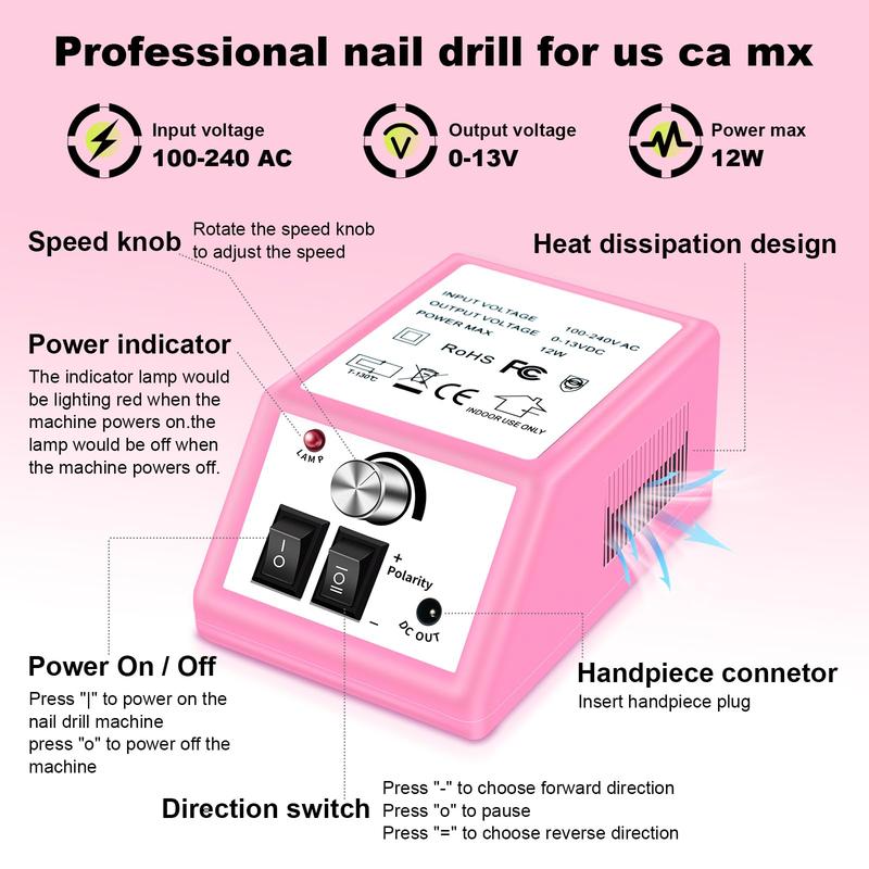 Professional Electric Nail Drill Machine Nail File Pink Nail Drill Kit, Nail Filer Electric with 156pcs Sanding Bands and Nail Drill Bits for Acrylic Nail Drill Gel Nail Manicure Pedicure