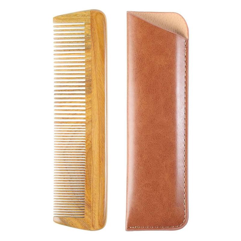 Handmade 100% Natural Green Sandalwood Wooden Comb for Men Hair, Beard, and Mustache Styling Pocket Comb With Leather Case