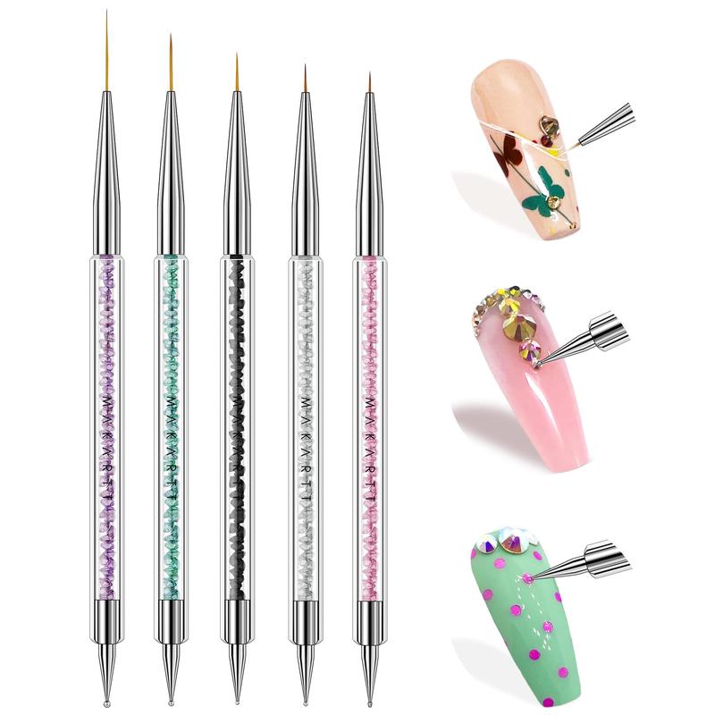 Makartt Nail Art Brushes Set 5PCS Double-End Nail Design Brushes Dotting Pen,Multifunctional Liner Brush for Nails Gel Polish Painting Brush for Ombre Nails Gel Paint for Nail Salon Home DIY Nails Acrylic Crystal