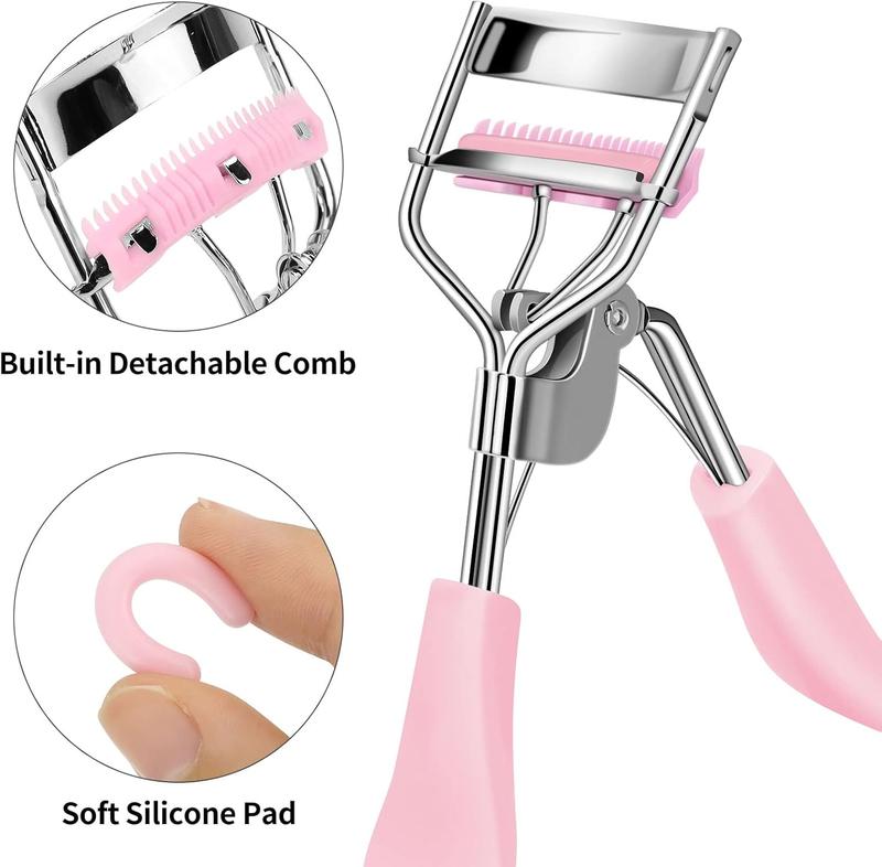 Eyelash Curler with Comb Fit All Eye Shape Curved Eyelash Curlers, and Long Lasting Lash Curler for Women Make Up Gift(Pink)