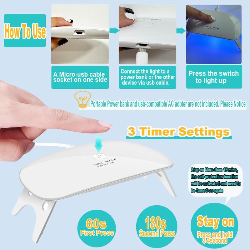 UV LED Nail Dryer Mini lamp Portable Curing Light for Gel Nail Polish,6w(White)