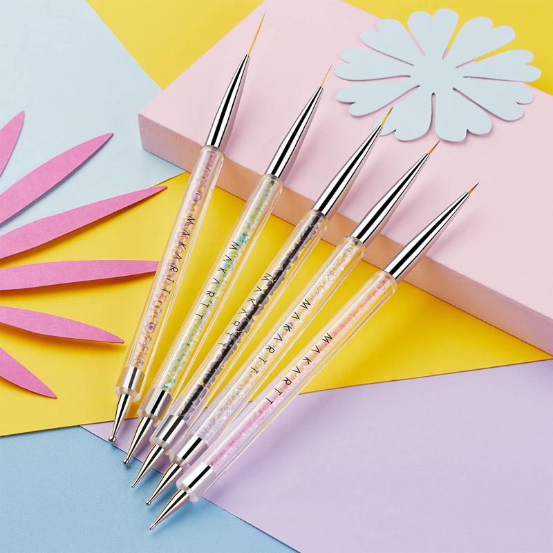 Makartt Nail Art Brushes Set 5PCS Double-End Nail Design Brushes Dotting Pen,Multifunctional Liner Brush for Nails Gel Polish Painting Brush for Ombre Nails Gel Paint for Nail Salon Home DIY Nails Acrylic Crystal