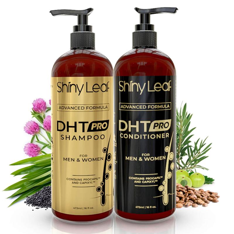 DHT Pro Shampoo and Conditioner Set with Procapil and Capixyl, Biotin, Caffeine, Sulfate and Paraben Free for Hair Growth, Men   Women 16oz Shiny Leaf