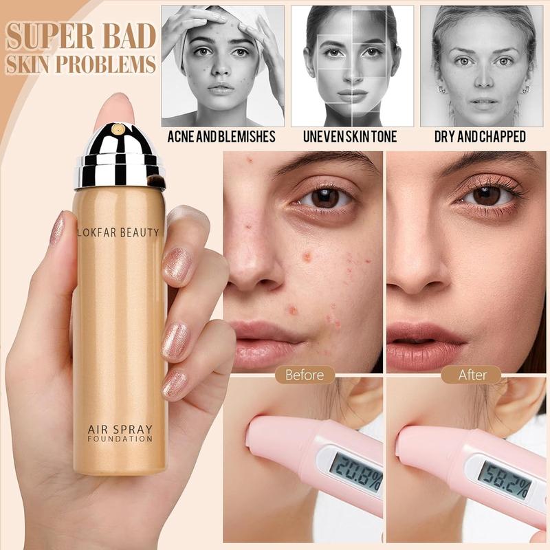 AirBrush Foundation Spray, Silky Mist Foundation Spray Makeup Set with Brush, Full Coverage Foundation for Smooth Radiant Finish, Formula Breathable Lightweight Hydrating | #02 Nude