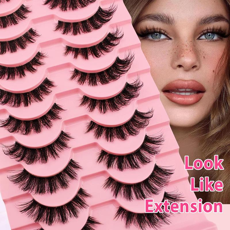 Natural Look Eyelash Extensions, 10 Pairs tray 15mm Self Grafting Curl Strip Eyelashes, Eye Makeup Enhancement False Eyelashes for Women & Girls, Lashes Extension Kit