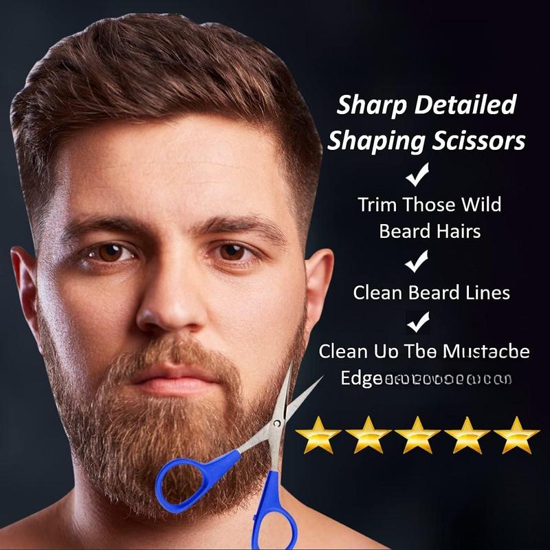 Mustache Scissors Grooming Kit Comb - Movember Travel Razor Mens Beard Trimmer Straight Edge Stainless Steel Shaping Tool For Men After Black Color Dye Goatee Shaper Clippers Balm Combs Wash Brush