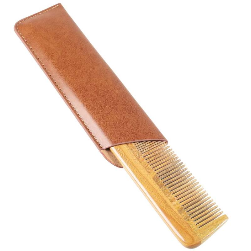 Handmade 100% Natural Green Sandalwood Wooden Comb for Men Hair, Beard, and Mustache Styling Pocket Comb With Leather Case