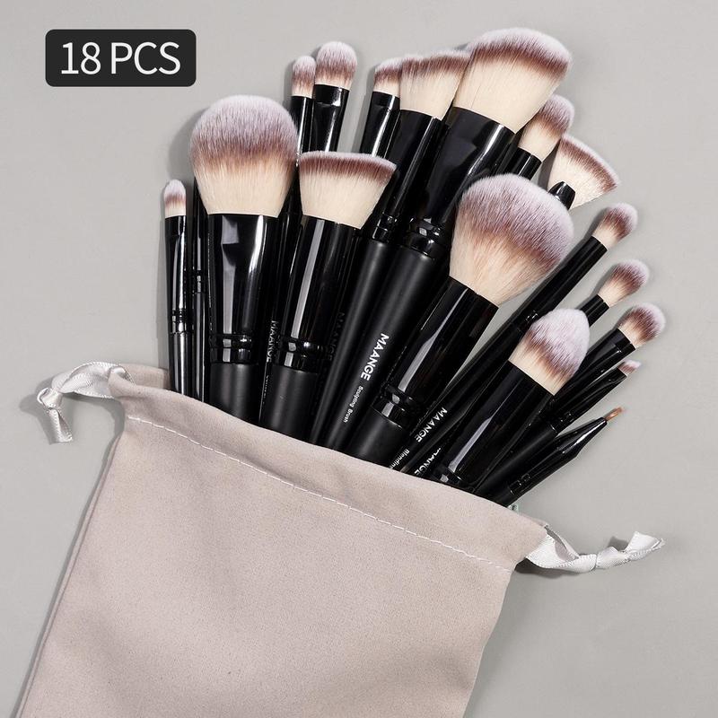 MAANGE Beauty Makeup Cosmetic Tool Set, 18pcs set Professional Makeup Brush Set & 1 Count Drawstring Pouch & 5 Counts Triangular Power Puff, Great for Beginners, Christmas Gift