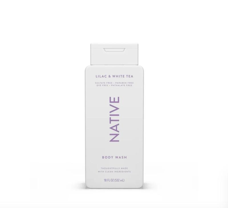 Native Body Wash, Sulfate Free, Paraben Free, Lilac & White Tea, for Women and Men, 18 oz