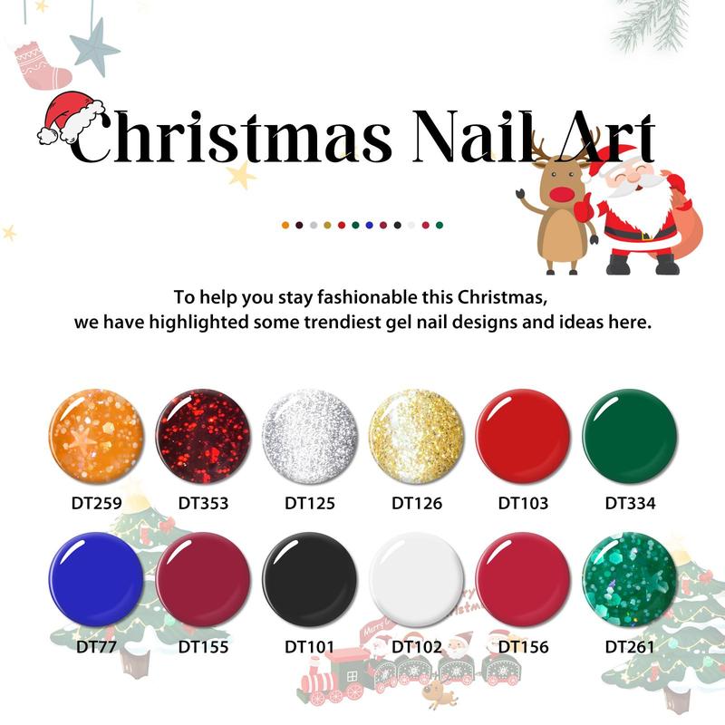 Color Gel Nail Polish Set, 12pcs set Winter Colors Semi Permanent Sparkle Gel Nail Varnish, UV LED Soak Off Gel Nail Polish