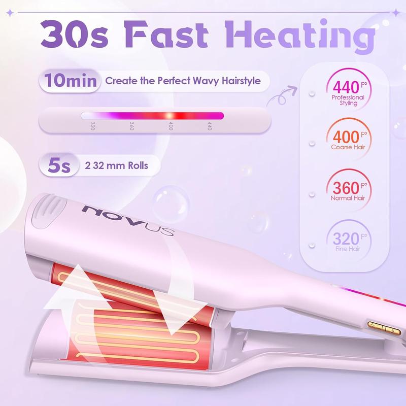 Rovy Wave Curling Iron - 2 Barrel Ionic Crimper for Women | 1.25 Inch Fast Heating Ceramic Hair Waver with 4 Temp Settings for Wide