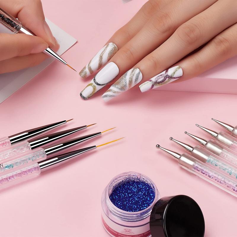 Makartt Nail Art Brushes Set 5PCS Double-End Nail Design Brushes Dotting Pen,Multifunctional Liner Brush for Nails Gel Polish Painting Brush for Ombre Nails Gel Paint for Nail Salon Home DIY Nails Acrylic Crystal