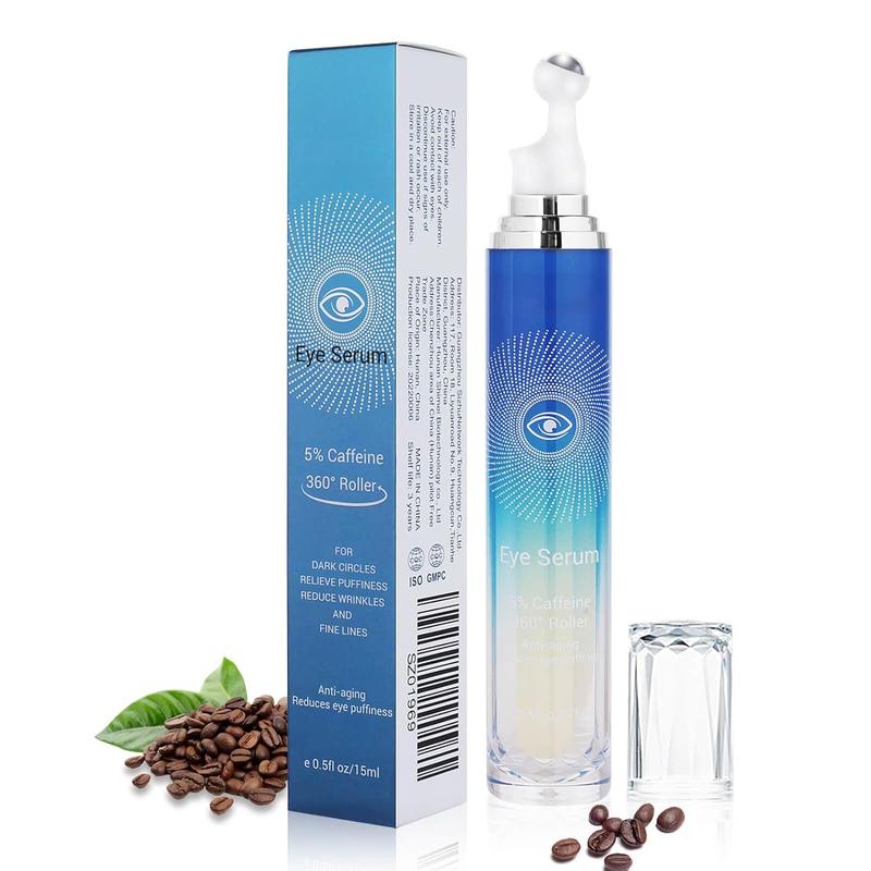 5% Caffeine Eye Serum with 360° Roller Applicator for Dark Circles, Puffiness, and Fine Lines – Hydrating Under Eye Cream to Reduce Bags and Revitalize Skin