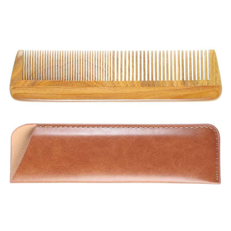 Handmade 100% Natural Green Sandalwood Wooden Comb for Men Hair, Beard, and Mustache Styling Pocket Comb With Leather Case