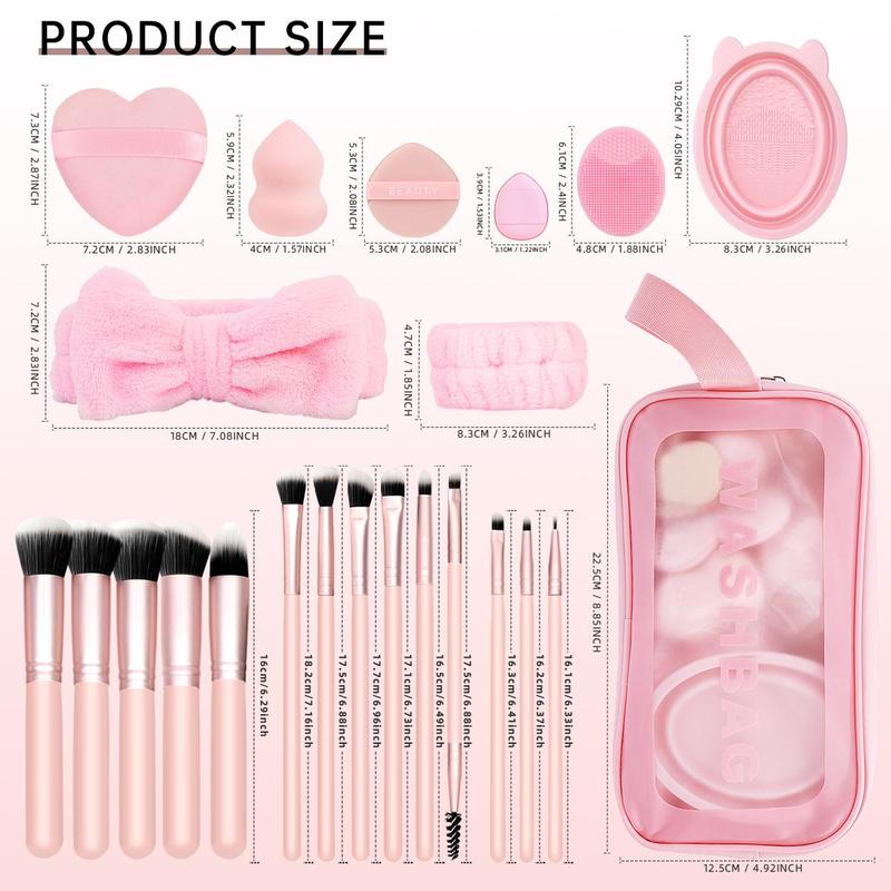 Makeup Brush Set with Storage Bag, 24  27pcs set Makeup Brushes & Sponges & Brush Cleaning Bowl & Headband & Wristbands, Professional Makeup Tools for Women