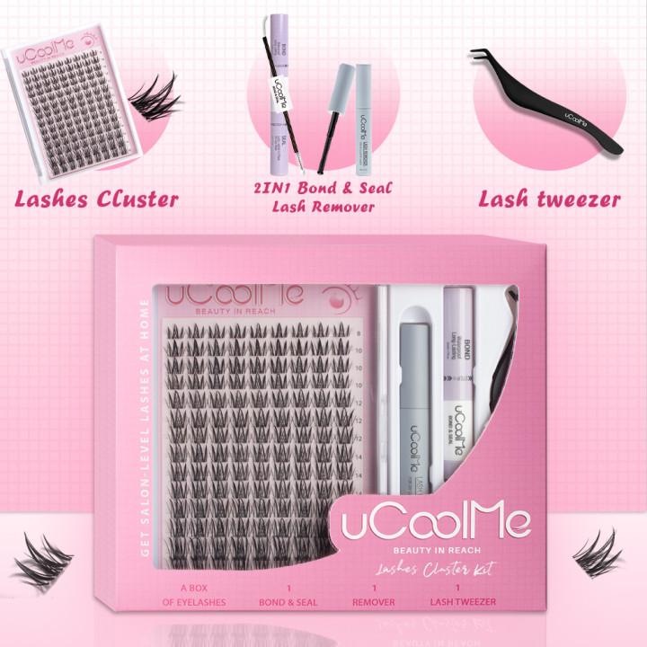 uCoolMe Cupid | C Curl Wet Look Collection DIY Lashes Extension Kit and Lash Clusters 8-18mm | Bond Seal and Remover Eyelash Makeup Eyelashes Cosmetic | Anime Style Lashes Lash Extensions Eyelashes Extensions winter gift