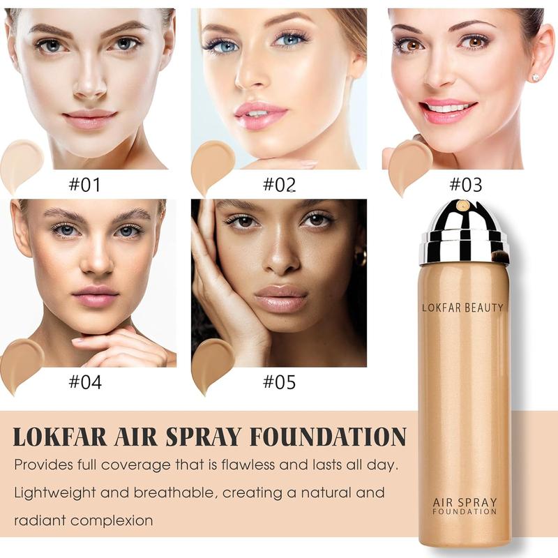 AirBrush Foundation Spray, Silky Mist Foundation Spray Makeup Set with Brush, Full Coverage Foundation for Smooth Radiant Finish, Formula Breathable Lightweight Hydrating | #02 Nude