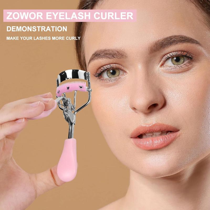 Eyelash Curler with Comb Fit All Eye Shape Curved Eyelash Curlers, and Long Lasting Lash Curler for Women Make Up Gift(Pink)