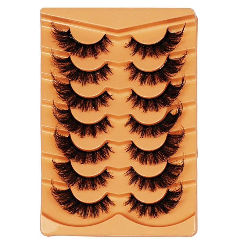 3D Fluffy False Eyelashes, 7 Pairs Wispy Soft Cluster Lashes, Natural Curling Eye Makeup Strip Lashes, Full Volume Eyelash for Lashes Extensions