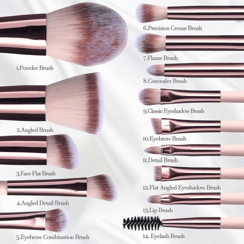 Travel Makeup Brush Set Foundation Powder Concealers Eye Shadows Makeup Set with LED light Mirror 14 count Mini Makeup Brushes (APINK)