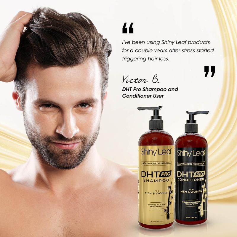 DHT Pro Shampoo and Conditioner Set with Procapil and Capixyl, Biotin, Caffeine, Sulfate and Paraben Free for Hair Growth, Men   Women 16oz Shiny Leaf