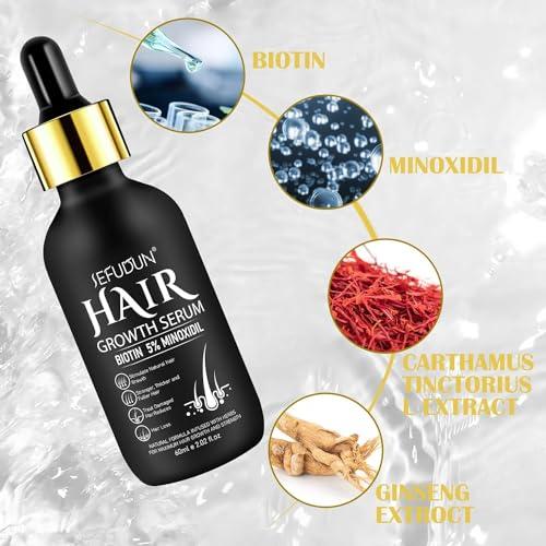 Hair Serum, 5% Minoxidil & Biotin for Hair Growth for Women & Men, Thicker Longer Fuller Hair, Topical Serum for Scalp Hair Care, 60ml