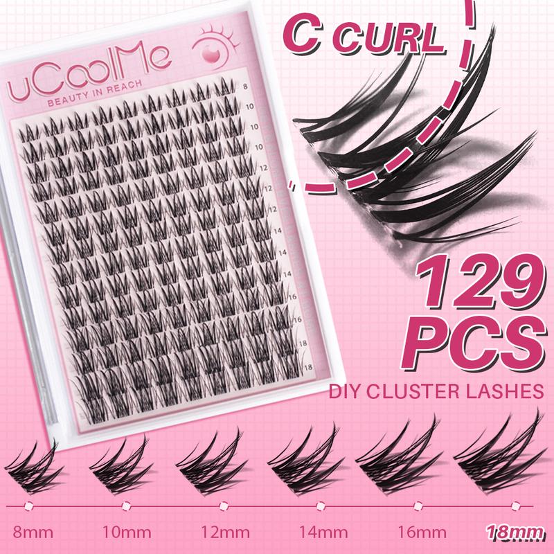 uCoolMe Cupid | C Curl Wet Look Collection DIY Lashes Extension Kit and Lash Clusters 8-18mm | Bond Seal and Remover Eyelash Makeup Eyelashes Cosmetic | Anime Style Lashes Lash Extensions Eyelashes Extensions winter gift