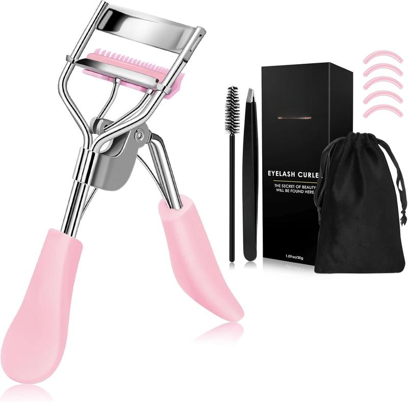 Eyelash Curler with Comb Fit All Eye Shape Curved Eyelash Curlers, and Long Lasting Lash Curler for Women Make Up Gift(Pink)