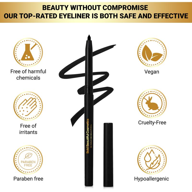 Bold Beautiful Cosmetics Gel Eyeliner Pencil Waterproof and Smudge-Proof Black Eye Makeup Stick liner Sensitive Eyes Friendly matte eyeliner