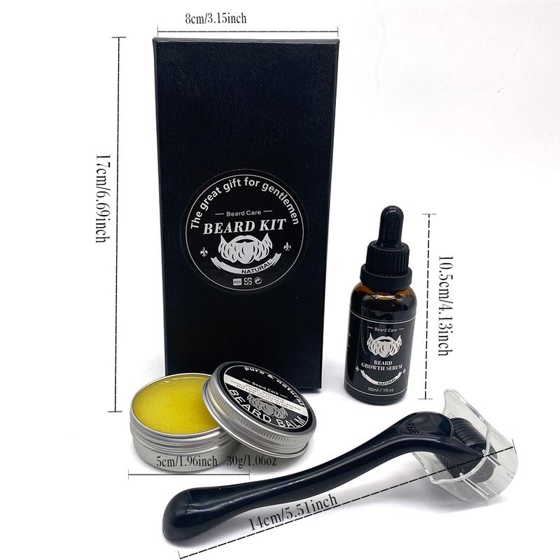 Men's Beard Oil set, Growth Oil and Titanium Beard and Hair Growth Rolle