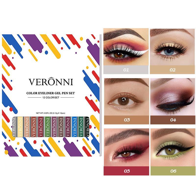 Colorful Eyeliner Gel Pen Set (12pcs set), Long Lasting Eyeliner Pencil, High Pigmented Eye Makeup Tool for Women & Girls