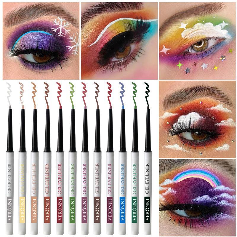 Colorful Eyeliner Gel Pen Set (12pcs set), Long Lasting Eyeliner Pencil, High Pigmented Eye Makeup Tool for Women & Girls