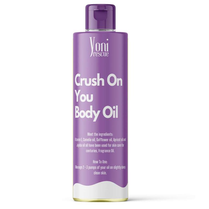 Crush On You Body Oil, 4oz,  with Apricot, Jojoba, Avocado Oils & Vitamin E Oil, Daily Moisturizer, Fast-Absorbing, Nourishes and Hydrates Skin , Skin Repair, Body Care, Ideal for All Skin Types, Jasmine & Honey Suckle Scented Fragrance by Yoni Rescue