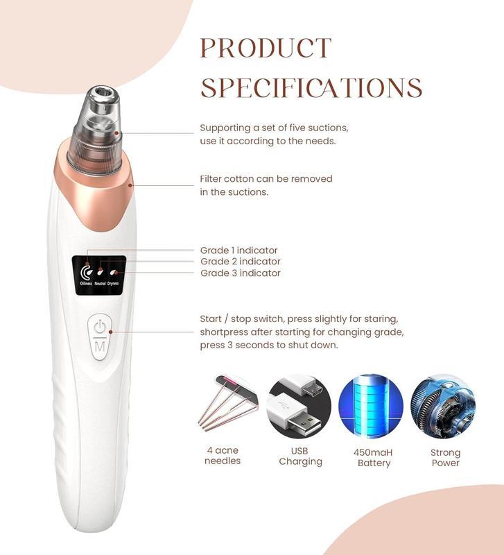 Electric Blackhead Remover Set, 1 Box Multifunctional Facial Pore Cleaner and 5 Probes, USB Rechargeable, Vacuum Facial Pore Cleaner, Facial Beauty Instrument for Women & Men