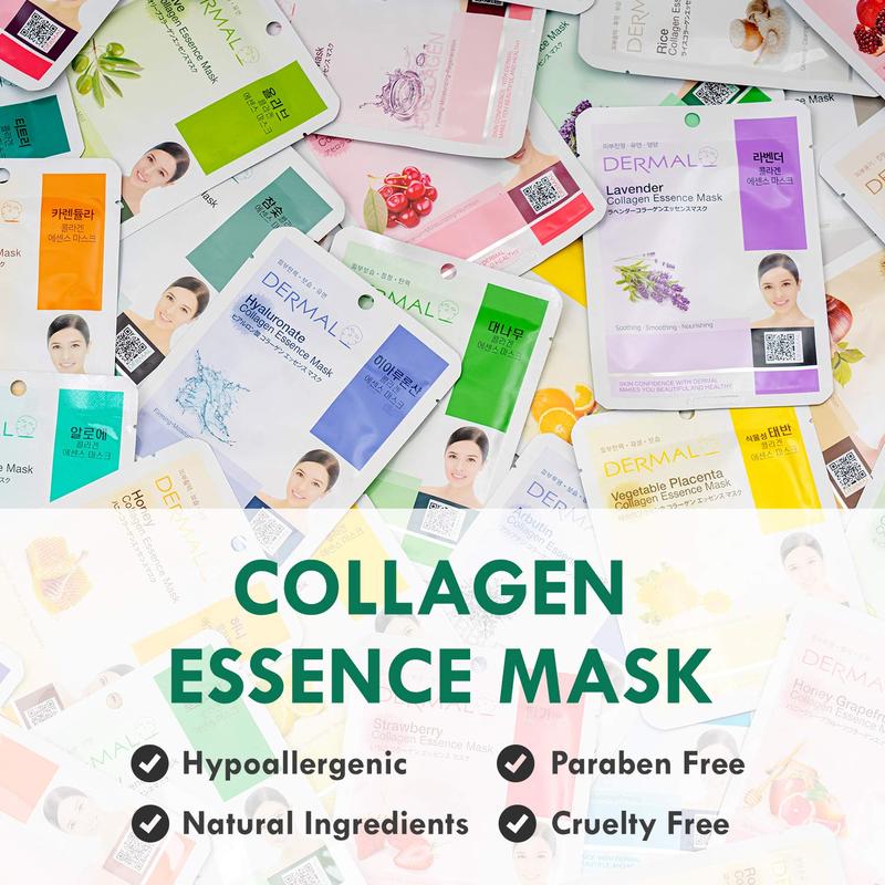 24 Combo Pack A Collagen Essence Korean Face Mask - Hydrating & Soothing Facial Mask with Panthenol - Hypoallergenic Self Care Sheet Mask for All Skin Types - Natural Home Spa Treatment Mask