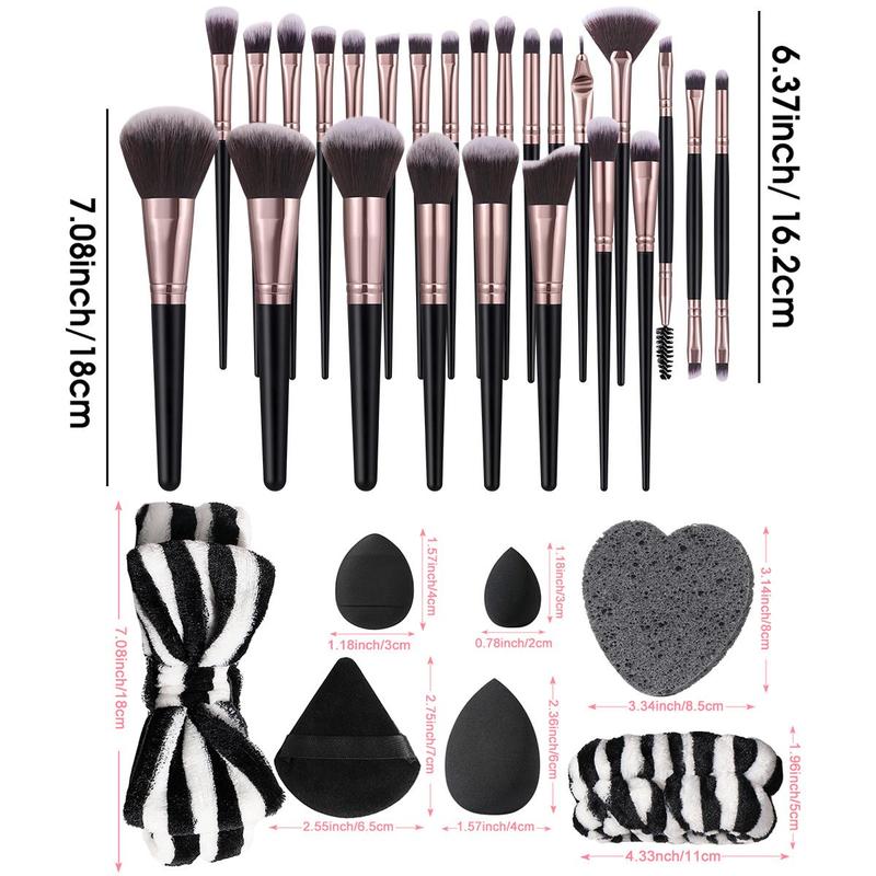 Makeup Brush & Sponge & Puff & Headband Set, 40pcs set Multi-use Cosmetic Brushes & Puff for Detailing & Blending, Daily Use Facial Makeup & Cleansing Tools