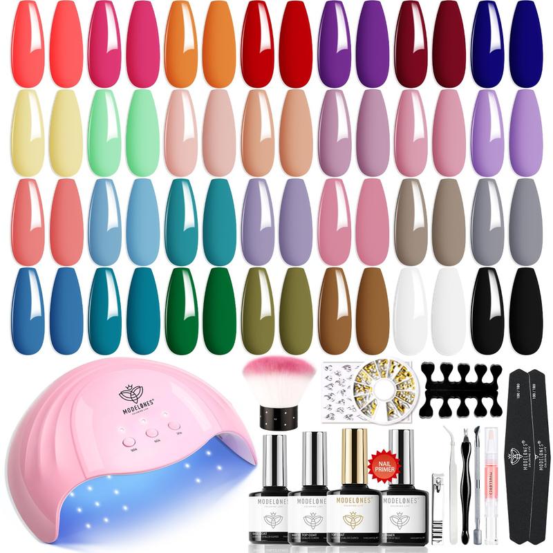 Modelones 28 Colors Gel Nail Polish Kit With U V Light Nail Dryer Lamp, 45pcs Soak Off Nail Gel Manicure Set Starter Kit No Wipe Base & Top Coat Bond Primer Diy Home Nail Curing Gift For Women