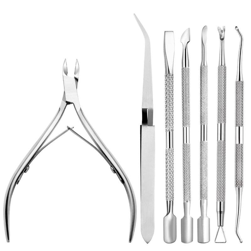 Stainless Steel Cuticle Nippers Pusher Manicure Tools Set, 7 Counts set Acrylic Nail Shaping Cuticle Remover Trimmer Cutters Tool, Gel Nail Art Kit