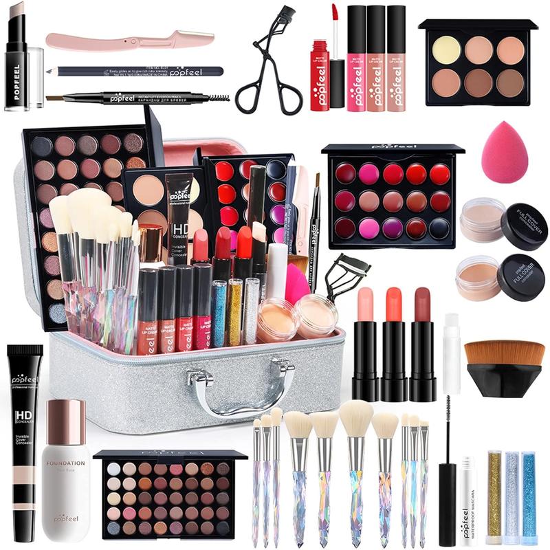 All-in-One Holiday Gift Surprise Makeup Set Essential Starter Bundle Include Eyeshadow Palette Lipstick Concealer Blush Mascara Eyeliner  Powder Lipgloss Brush - Full Makeup Kit for Women