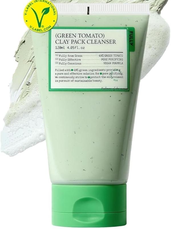 FULLY Green Tomato Clay  Cleanser, Pore Purifying with 49% Green Tomato Extract, Sebum & Clogged Pore Care, Exfoliation, Fragrance-Free, Vegan & Dermatologically Tested, 4.05 fl.oz Cleansing Facial