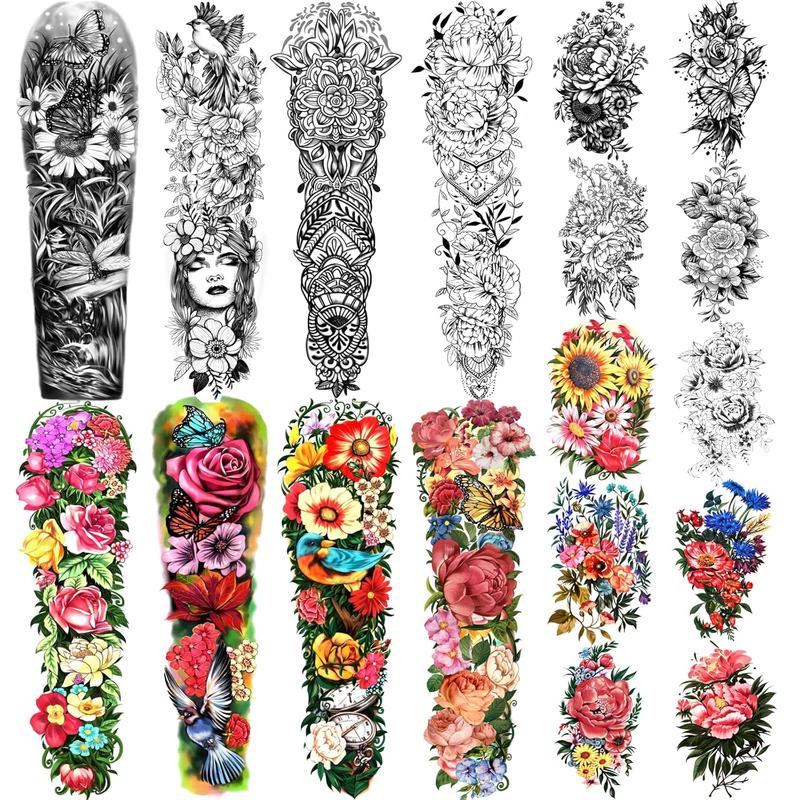 Temporary Tattoo Full Arm 8 Sheets and Half Arm Shoulder Waterproof Fake Tattoos 10 Sheets, E xtra Large LastingTattoo Stickers for Girls or Women