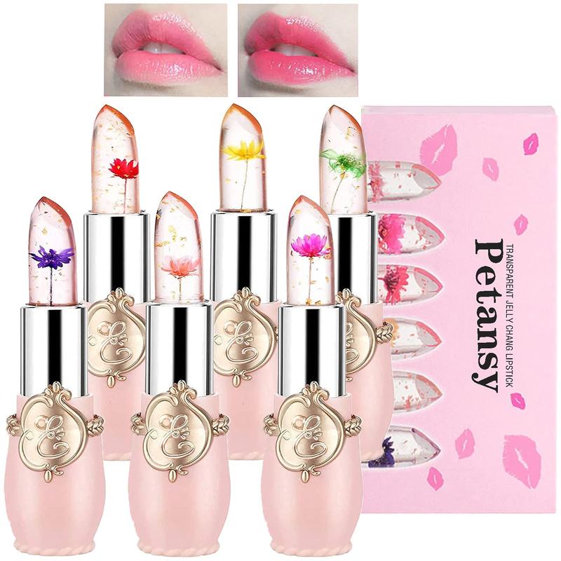 6 Pack Crystal Jelly Flower Lipstick Set, Nutritious Temperature Change Lip Balm Long Lasting Moisturizer Lip Gloss Magic Color Change Lip Stick Set