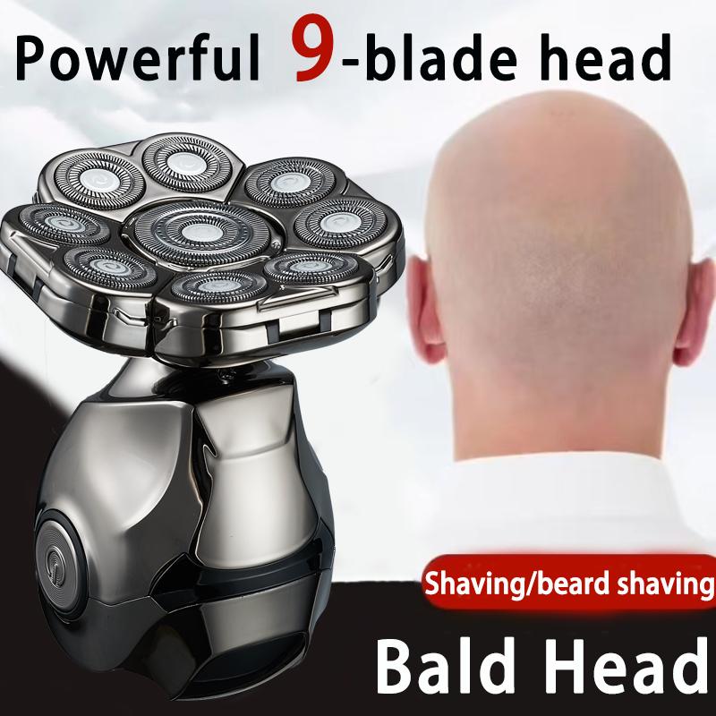 9-head shaver, smooth shave, washable and wet, 5-in-1 men's baldness clipper, suitable for hair, nose hair, sideburns, face, IPX6 waterproof, new upgraded shaver, digital screen displays power, easy to carry, 9D razor, detachable blade Comfort