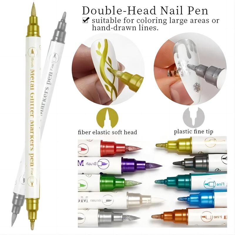 Nail Art Dual Tip Coloring Pen Set, 10pcs Nail Art Pens, DIY Nail Art Kit For Home Salon, Holiday Greeting Card DIY Pens