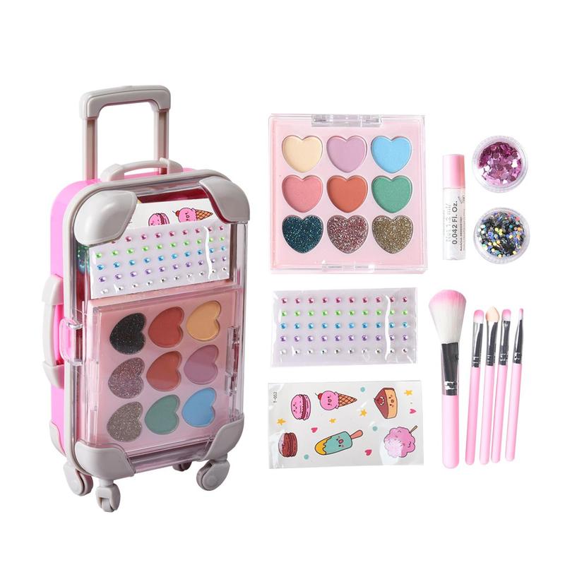 Luggage Box Design Makeup Set, 1 Box 9 Color Eyeshadow Palette with Lash Primer & Brushes & Eyeshadow Sticker & Glitter, Cosmetic Set for Women & Girls