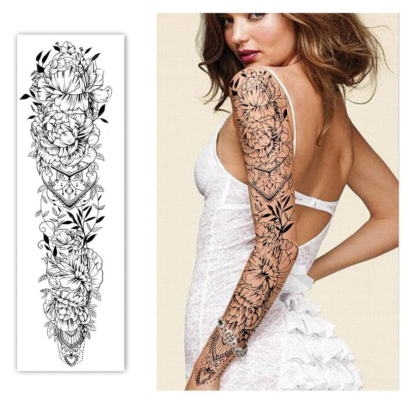 Temporary Tattoo Full Arm 8 Sheets and Half Arm Shoulder Waterproof Fake Tattoos 10 Sheets, E xtra Large LastingTattoo Stickers for Girls or Women